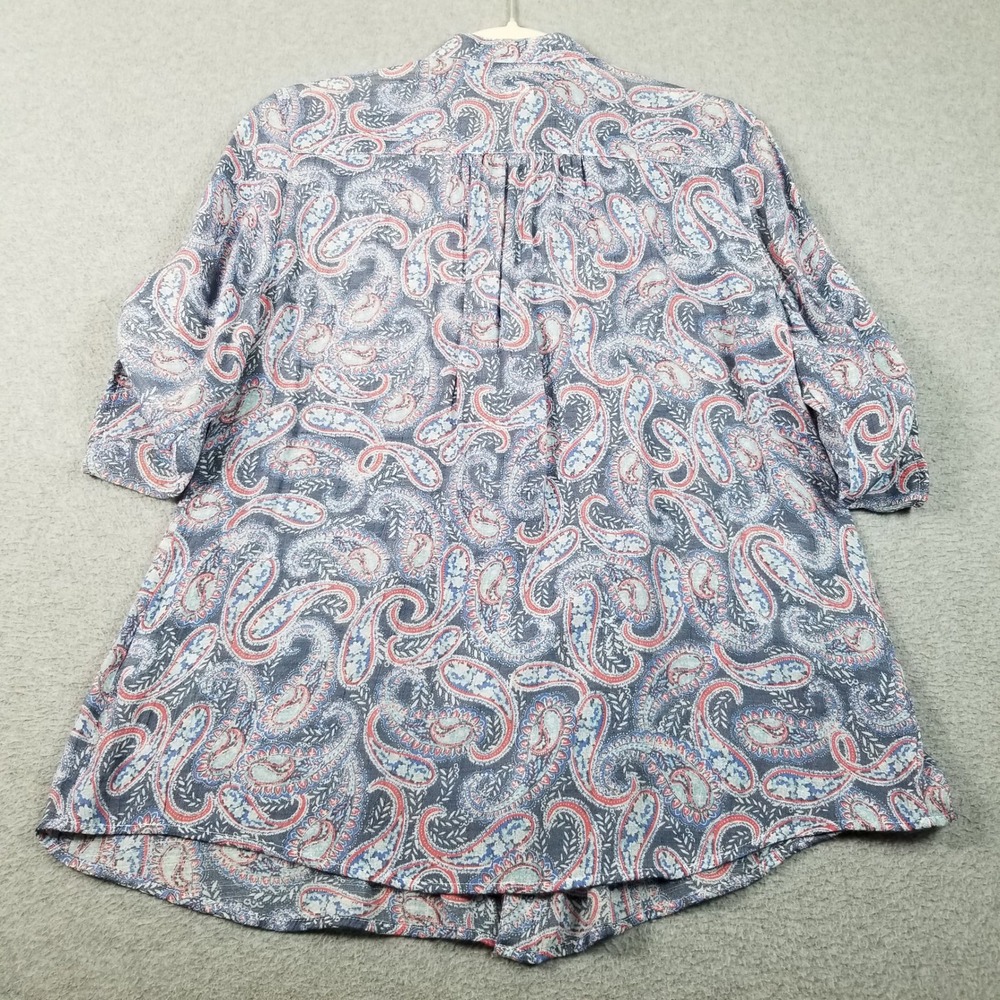 Ruby Rd Button Up Shirt Women's Small S Blue Red Paisley See Through 3/4 Sleeve - Picture 5 of 9